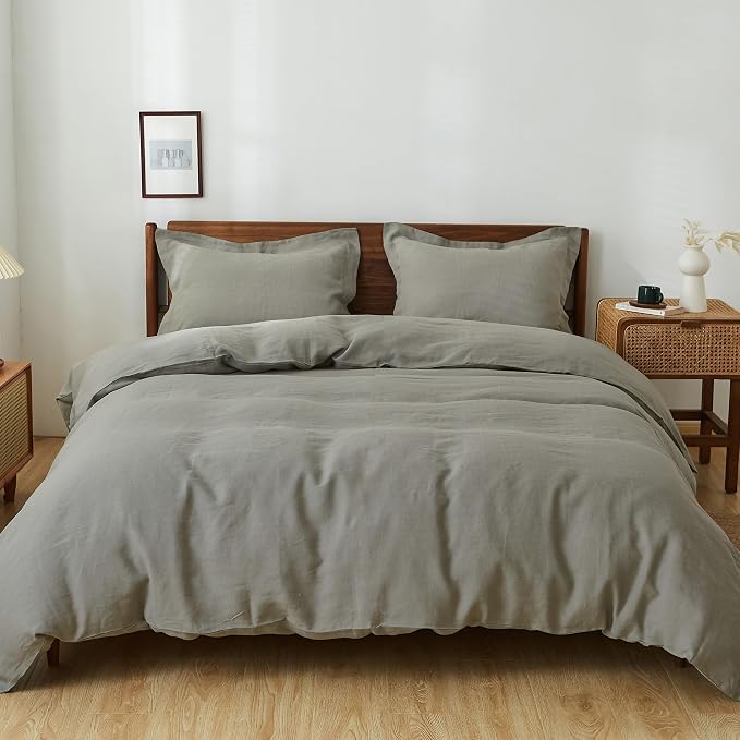 Simple&Opulence 100% Linen Duvet Cover Set, 3 PCS Natural French Flax Dove Grey Duvet Cover Queen Size, Breathable Soft Comfy Linen Bedding Comforter Cover with 2 Pillowcases(Dove Grey, 88"x92")