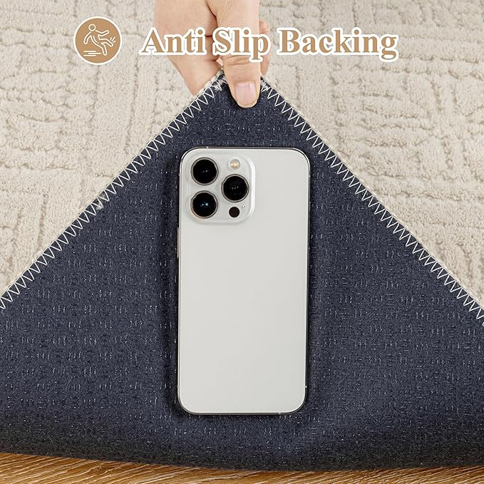 U'Artlines 6x9 Beige Washable Area Rug for Living Room, Soft Fluffy High Low Textured Carpet, Modern Neutral Geometric Non Slip Rugs for Bedroom Dining Room Kids Room