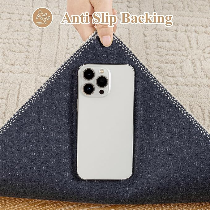 U'Artlines 5x7 Beige Washable Area Rug for Living Room, Soft Fluffy High Low Textured Carpet, Modern Neutral Geometric Non Slip Rugs for Bedroom Dining Room Kids Room