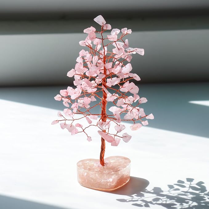 Crocon® Rose Quartz Heart Shape Base Crystal Tree, Birthday Gifts for Women, Healing Crystals Tree of Life, Positive Energy, Good Luck, Home Office Decor Gifts, Gift for Women - Sister Mom & Grandma