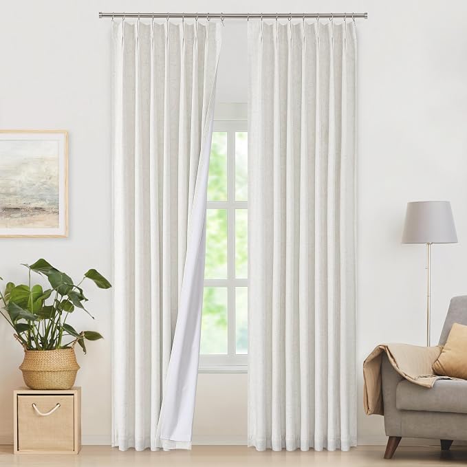 WEST LAKE Extra Long 120 Inches Natural Blackout Curtain Panels with Liner | 10 FT Bailey Pinch Pleated Drapes with Back Tab for Bedroom Living Room,Linen Blended Window Treatment,40"Wx120"Lx2