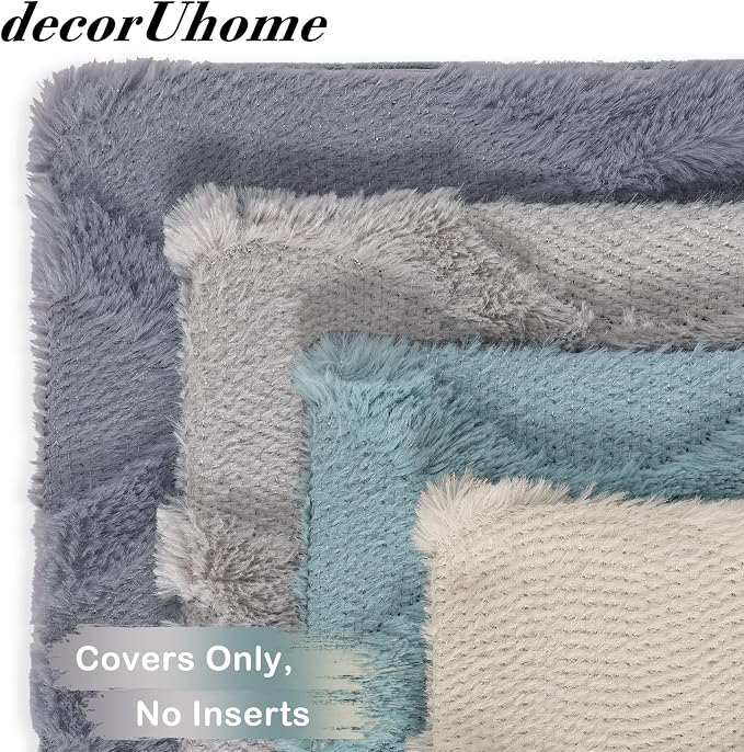 decorUhome Set of 4 Faux Fur Throw Pillow Covers 20x20(Beige/Grey) | Neutral Decorative Soft Plush Couch Pillow Covers, Farmhouse Pillow Cases for Living Room Bed Sofa