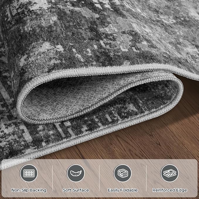 9x12 Area Rugs for Living Room Rug Washable: Modern Large Rug for Dining Room Bedroom Carpet Non Slip 9 by 12 Indoor Abstract Nursery Home Office Black Grey