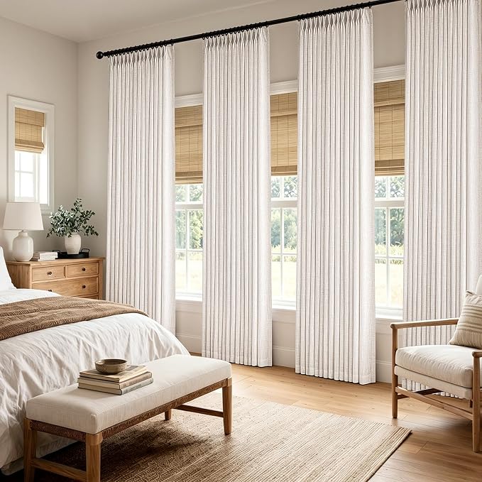 MIULEE 4 Panels Set Pinch Pleated Linen Curtains 84 Inches Long for Living Room Bedroom, Thick Linen Textured Memory Trained Drapes Pleat Back Tab Light Filtering Natural Window Curtains with Hooks