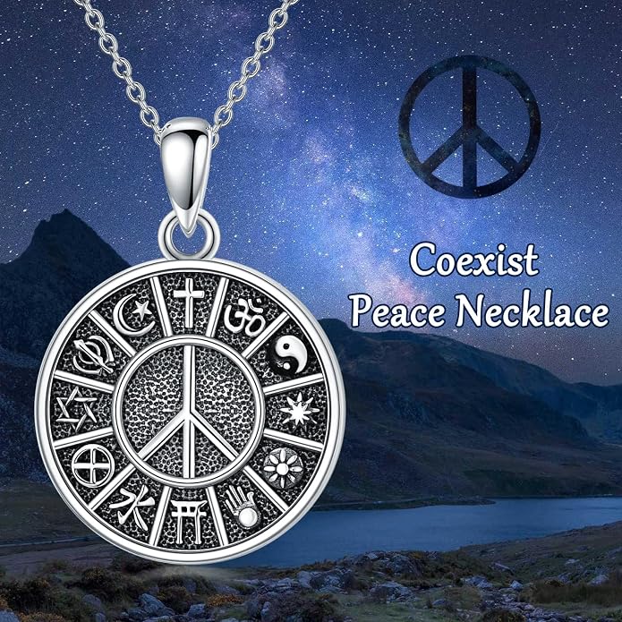 S925 Sterling Silver Poseidon Trident/Peace Sign/Coexist Peace Symbol/Pirate/Arrowhead/Flower of Life/Thor's Hammer Jewelry Necklace Gifts for Women Men