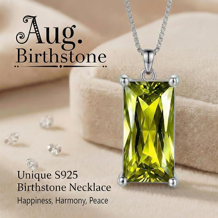 8mm x 16mm Square Birthstone Pendant Necklace – Fashion charming Sterling Silver Gift for women