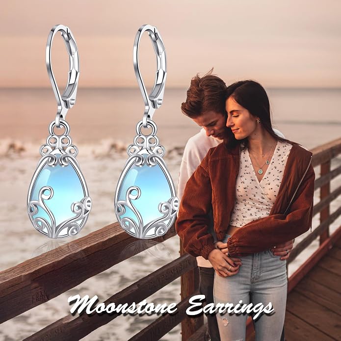 Larimar/Star/Dragonfly/Sunflower/Moonstone/Black Onyx Earrings for Women Leverback Dangle Earrings Hypoallergenic Jewelry for Women
