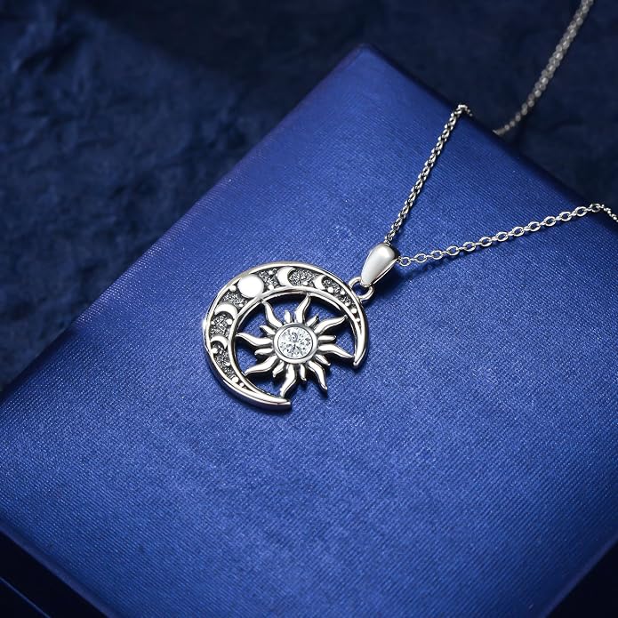 Sun and Moon Necklace 925 Sterling Silver Sun Moon Pendant Gemstone Jewelry Gifts for Women