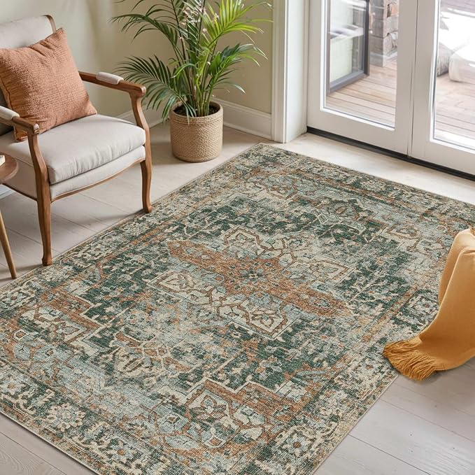 Rugxara 3x5 Rug for Entryway Bedroom Washable Area Rugs Carpet, Green