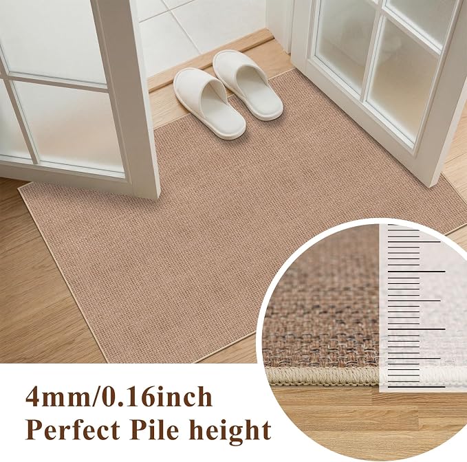 Washable Easy Jute Rug 2x3: Non Slip Ultra Thin Low Pile Entryway Floor Mat | Family Pet Friendly Farmhouse Boho Carpet Kitchen Bedroom Patio Indoor Outdoor Durable Textured Home Decor Accent (Beige,2x3)