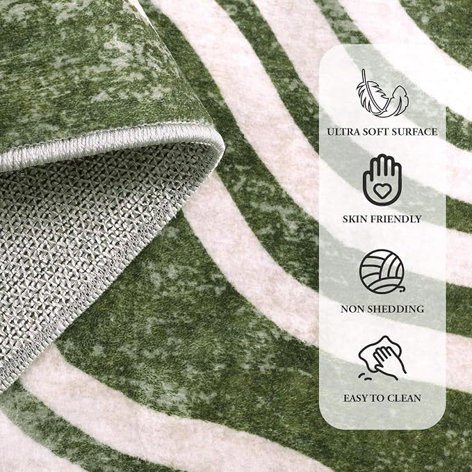 Hedlive Boho Washable Rugs 5x7, Sun Print Soft Green Rug for Bedroom Ultra-Thin Nursery Rug Non Slip, Stain Resistant Living Room Carpet for Dining Room Classroom(5'x 7',Green/Multi)
