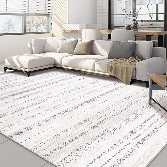 Nakagishi 8x11 Area Rugs Living Room: Washable Boho Large Neutral Soft Farmhouse Rug Stain Resistant Modern Moroccan Non-Slip Indoor Carpet for Bedroom Nursery Kids Playroom Office Dining Room- Gray