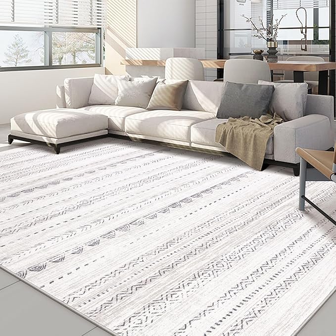 Area Rug Living Room Rugs: 12x18 Large Soft Machine Washable Boho Moroccan FarmNeutral Stain Resistant Indoor Floor Carpet for Bedroom Under Dining Table Home Office Decor-Boho Grey