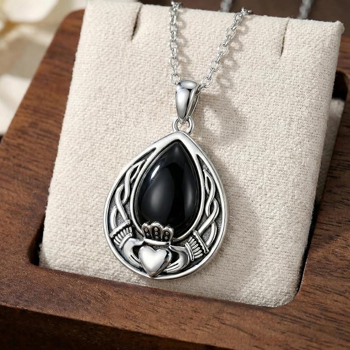 PELOVNY Celtic Knot Necklaces for Women 925 Sterling Silver Gemstone/Birthstone Teardrop Infinity Necklace Irish Celtic Pendant Jewelry Gifts for Mom Daughter Wife