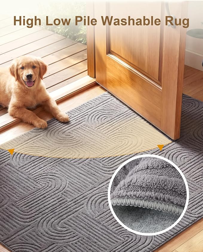 Carvapet 5x7 Area Rug - Modern 3D High Low Pile Texture Floor Carpet, Washable Soft Plush Velvet Rug with Skid-Resistant Backing for Living Room Bedroom Nursery, Grey