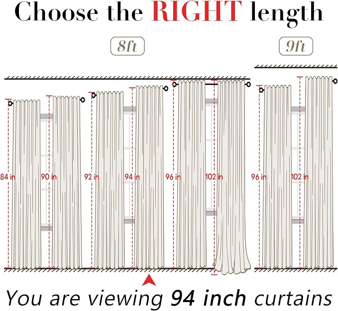 XTMYI 94 Inch Linen Curtains, Lightweight Semi Sheer Light Filtering Drapes, Floor to Ceiling Window Drapery for Living Room Bedroom 2 Panel Set, Cream, 50" W x 94" L