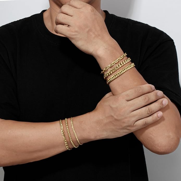 XIANNVXI 6pcs Bracelets for Men Gifts for Him Stainless Steel Bracelet Silver/Gold/Black Cuban Link Rope Paperclip Chain Bracelets Set 6.5/7/7.5/8.3/9 Inches Metal Bracelet Mens Fashion Accessories Jewelry Gifts Set