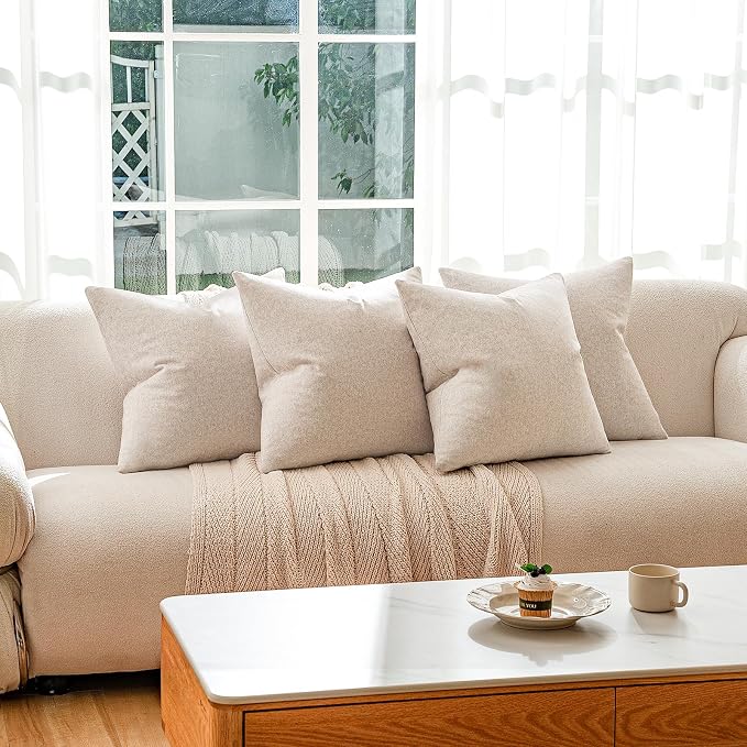 a moment Christmas Waterproof Throw Pillow Covers Set of 4,18x18 Inch Outdoor Stain Resistant Pet Friendly Pillowcases Cushion Covers for Patio Sofa and Living Room,Beige Gray