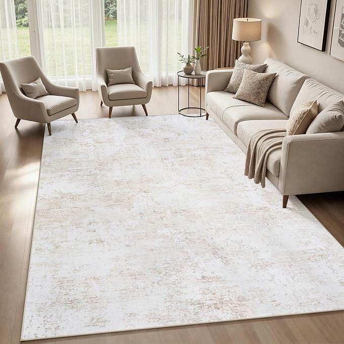 5x7 Area Rugs Living Room Rug Modern Abstract Neutral Washable Rugs Non Slip Soft Carpet Large Area Rug Low Pile Stain Resistant Non Shedding for Bedroom Nursery Dining Room Home Office Beige White