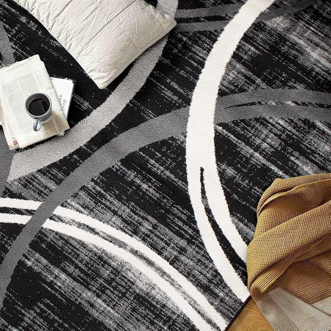 Rugshop Wavy Circles Modern Fade-Resistant Area Rug Black 3'3" x 5'