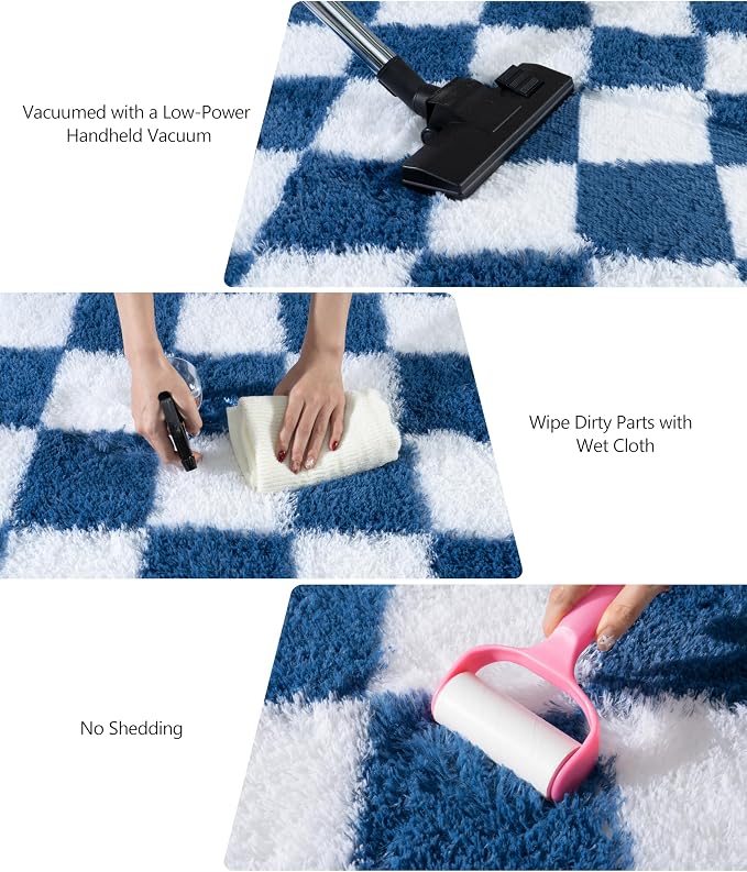 Checkered Rugs for Living Room, 6x9 Area Rug for Bedroom | Shaggy Shag Carpet, Soft and Comfy, Non Slip Big Fuzzy Carpet for Bedroom Nursery Kids Girls Boys Room Dorm Home Decor
