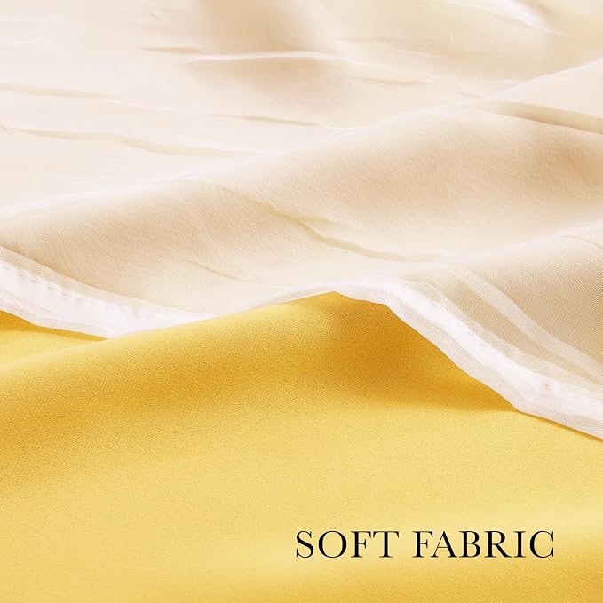 PONY DANCE Blackout Curtains - Curtains 84 inches Long with Sheer Overlay Nursery Panels for Bedroom/Living/Dining Room, 52 W by 84 L, Lemon Yellow, 2 Pieces