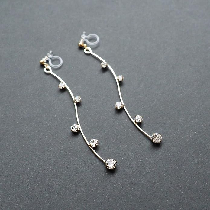 Comfortable Stick Invisible Clip On Earrings Gold Dangle Long Waved Threader Bar Clip-On Non Pierced Earrings Silver For Women,…