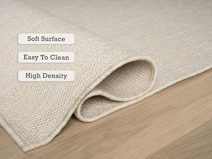 Angela Easy Jute Indoor Outdoor Rug, 6x9 Natural Solid Jute Look, Polyester, Durable & Easy Care Outdoor Farmhouse Carpet for Patio, Porch, Living Room (6' x 9', Ivory)