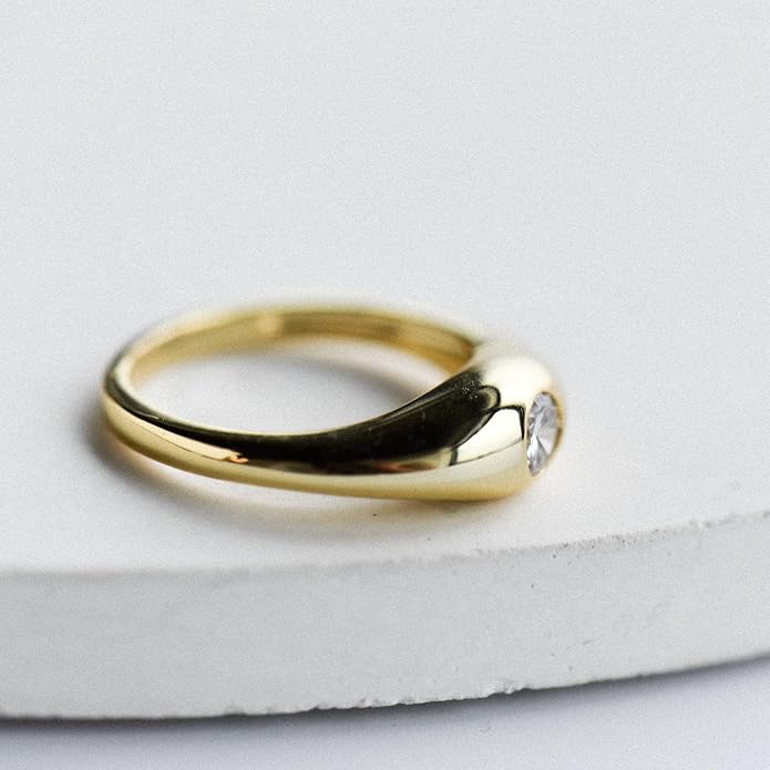 espere 14K Gold Thin Dome Ring for Women | Gold Pinky Ring Minimalist Signet Ring