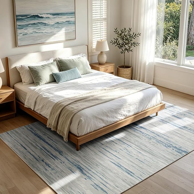 Washable Rugs 8x10 Washable Area Rugs for Living Room,Bedroom,Dining Room- Large Modern Abstract Rugs with Non Slip Rubber Backing,Soft Low Pile Neutral Accent Carpet for Nursery Home Office