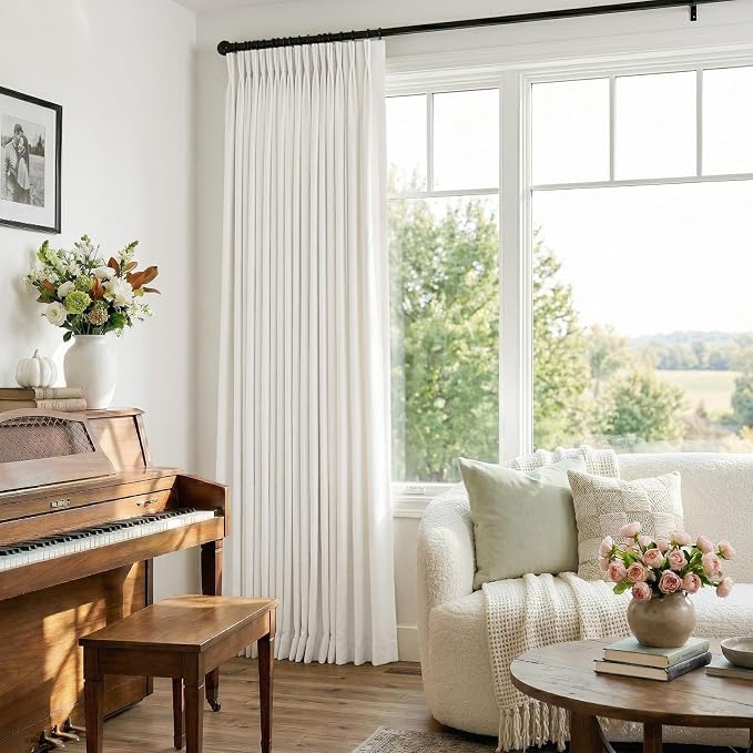 CAPALOCA Pinch Pleated Curtains Blackout, Linen Blackout Curtains 96 inches Long for Bedroom, Thermal Insulated Pinch Pleated Drapes for Living Room, 60" W x 96" L (Pack of 1),Neutral White