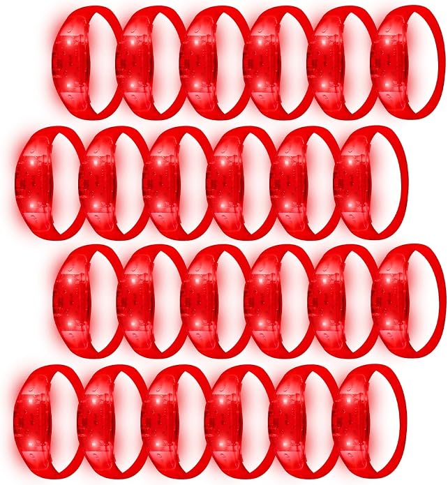 24 Pack Light UP Bracelets Sound Activated Flashing Wristbands Music Control Glow in the Dark Bracelets for Rave Game Prizes Carnival Concerts Night Events Mardi Gras Party Favors