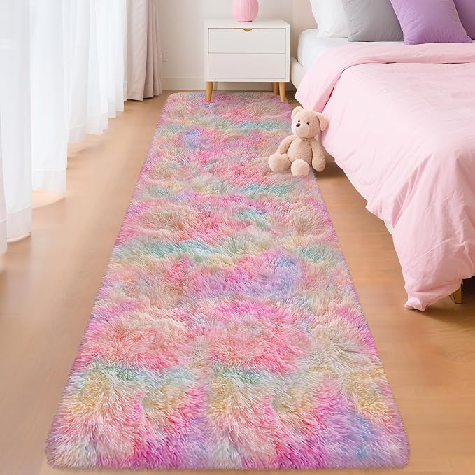 Shaggy Unicorn Rugs for Girls Bedroom Colorful Rainbow Rug for Girls Room 2x8 Runner Rugs for Hallway Living Room Long Plush Fluffy Rug Non Slip Fuzzy Carpet for Kids Room Kawaii Decor