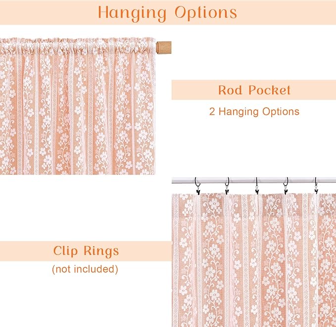 ASPMIZ Linen Curtains for Living Room Double Layers Curtains for Bedroom Farmhouse Window Curtain with Linen Lace, Orange Curtain 84 Inch Length 2 Panels Set, Rod Pocket Drapes with 2 Tiebacks, 52x84