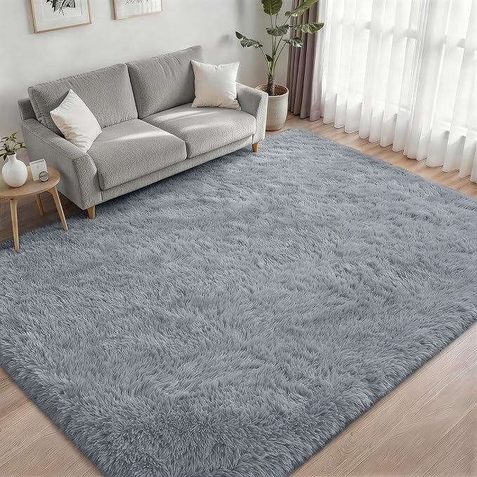 Fluffy 5x7 Area Rugs for Living Room Bedroom: Ultra Soft Shag Rug Non-Slip Non-Shedding Small Plush Bedside Rug Indoor Floor Carpets for Kids Room Playroom Entryway Nursery Dorms Home Decor Gray