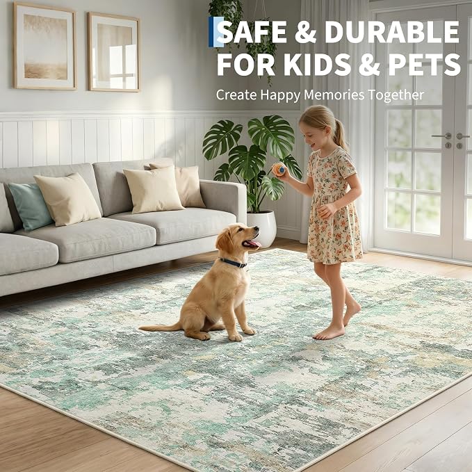 GarveeHome 8x10 Abstract Area Rug Neutral Washable Living Room Bedroom Rug | Soft Low Pile Non Slip Accent Rug for Living Room, Bedroom, Dining Room, Modern Indoor Carpet