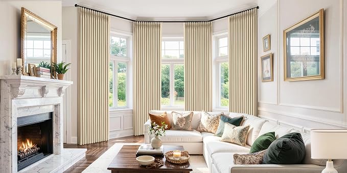 MIULEE Pinch Pleated 100% Blackout Curtains 40"x84" Long Sand 4 Panels Set | Thick Linen, Memory Trained Pleat, Back Tab Double Layer Drapes, Thermal Insulated, Curtain for Bedroom Living Room Darkening