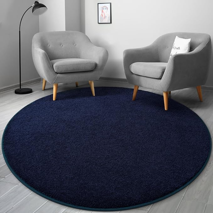 Gifeas Ultra Soft Round Area Rugs for Living Room Bedroom, 5x5 Feet Navy Blue Thickened Memory Foam Modern Indoor Circle Carpets, Non-Slip Comfy Circular Rug for Boys Girls Nursery Room Home Decor