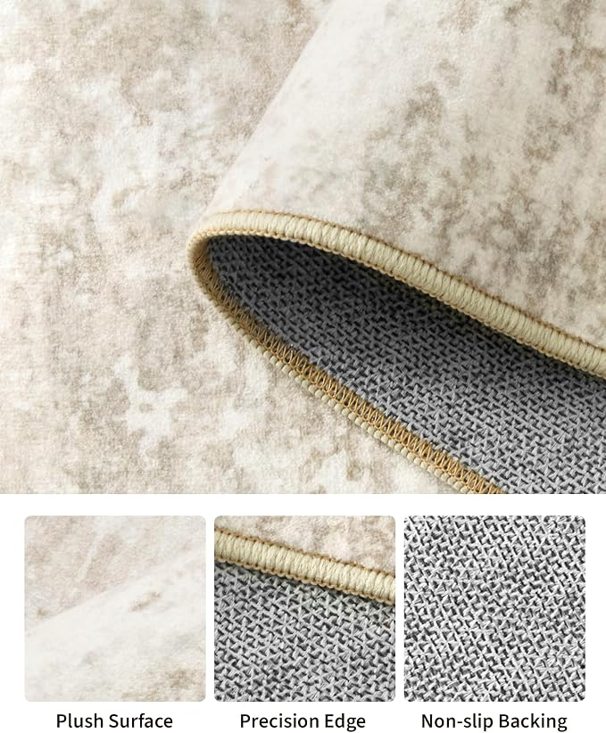 Art&Tuft Washable Rugs 6x9, Anti-Slip Backing Abstract Area Rugs, Stain Resistant 6x9 Rugs for Living Room, Foldable Machine Washable Area Rug(6'x9', 01-Beige)
