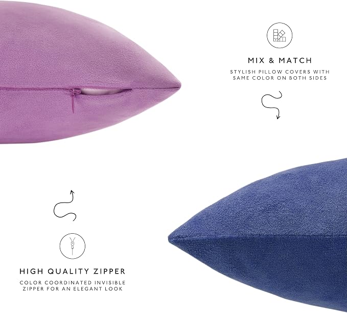 MONDAY MOOSE Decorative Throw Pillow Covers Cushion Cases, Set of 4 Soft Velvet Modern Designs, Mix and Match for Home Decor, Pillow Inserts Not Included (12x20 inch, Purple/Blue)