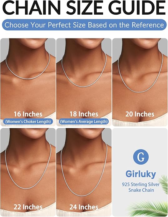 1.5mm Snake Chain 925 Sterling Silver Chain Necklace for Women, 18k Gold Plated Chains for Women Sturdy Women’s Chains Necklace, 16 18 20 22 24 Inch