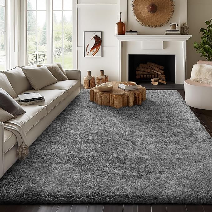 Ophanie 8x10 Area Rugs for Living Room,Upgrade Non-Slip Fluffy Soft Large Shag Bedroom Carpet,Grey Big Indoor Thick Rug,Gray Carpets for Boy and Girls Room Dorm Decor with Over 99 pcs Pile fibers