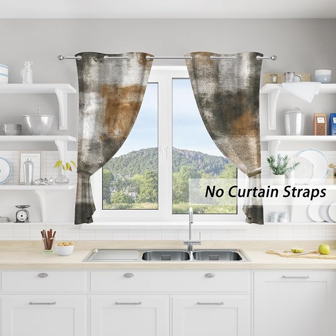 Asuexpect Abstract Kitchen Curtains 2 Panels Abstract Rust Curtain Room Darkening Grommet Window Drapes Modern Decorative Window Treatments, 26x36 Inches, Tan