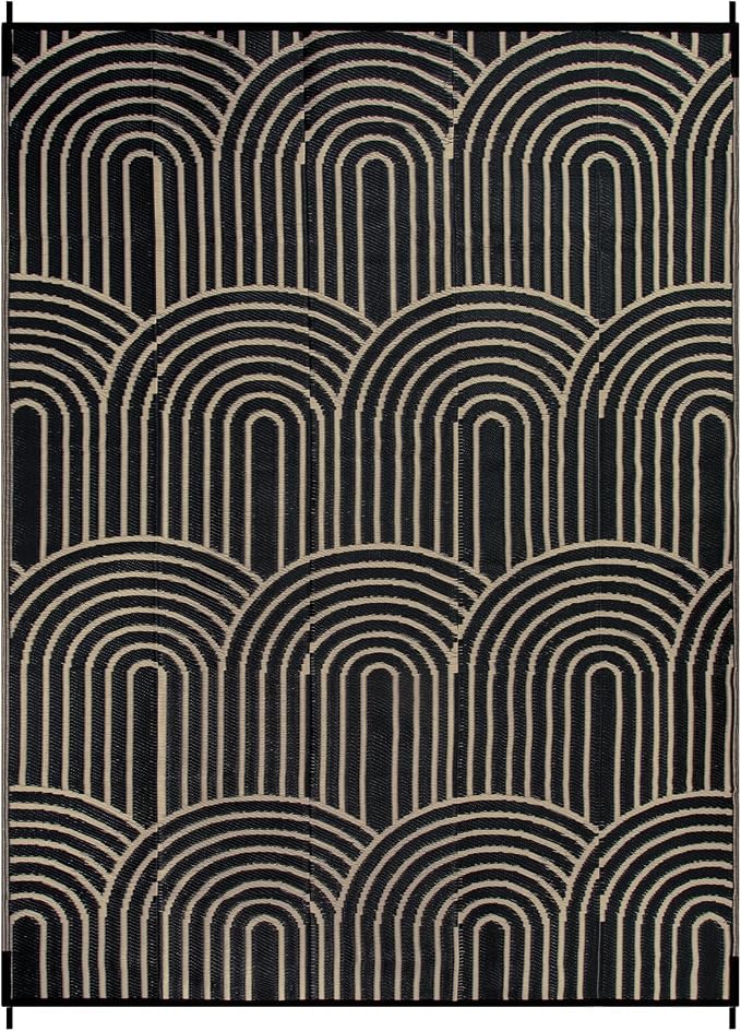 Lahome Black and White Outdoor Rug 9x12,Large Camping Rugs for Outside Your Rv,Outdoor Plastic Straw Mats Patio Waterproof,Porch Carpets for Beach Backyard Garden(Black,9'x12')