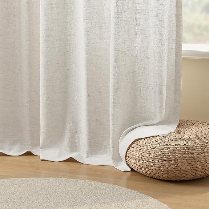 IVAPUPU Pinch Pleated Curtains 102 Inch Long for Living Room, Extra Wide Semi Sheer Drapes Memory Trained Back Tab Hooks Rings Linen Blend Curtain for Sliding Door, 60 Wide, Beige White, 1 Panel