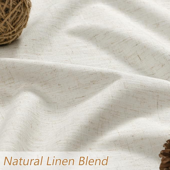 Guken 100% Blackout Linen Curtains for Bedroom 92 Inches Long Natural Cream Black Out Curtain Back Tab Thermal Insulated Room Darkening Window Drapes for Living Room 2 Panels Beige Ivory 52x92