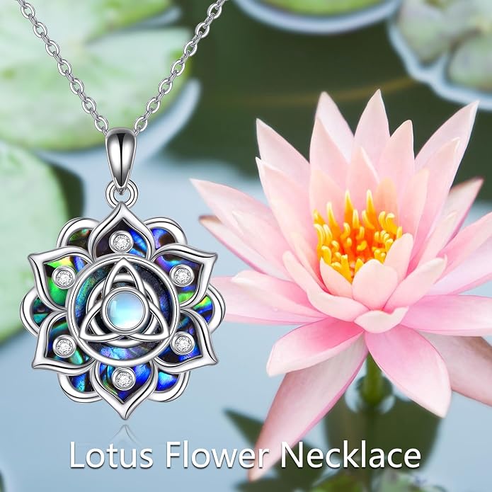 ONEFINITY Lotus Necklace 925 Sterling Silver Moonstone Pendant Necklace Yoga Lotus Jewelry for Women