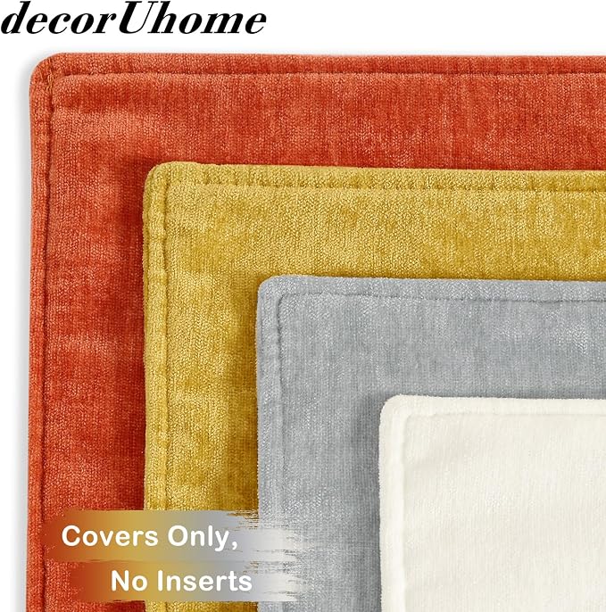 decorUhome Set of 4 Chenille Throw Pillow Covers 18x18(Cream/Rust) | Couch Decorative Soft Neutral Pillow Covers with Elegant Design for Living Room Bed Sofa