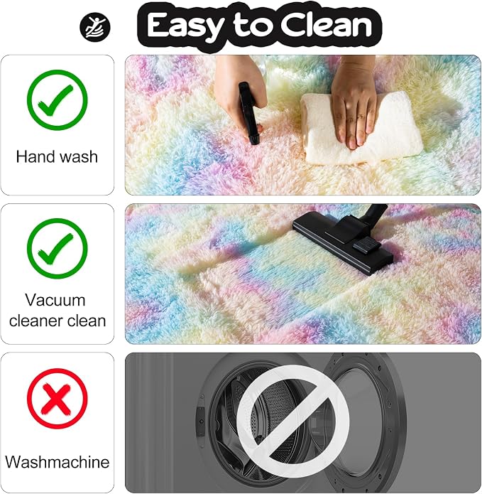 qulint 5x7 Fluffy Area Rug for Bedroom, Fuzzy Colorful Kids Rug for Girl | Plush Rainbow Living Room Carpet, Shaggy Modern Carpets for Dorm Classroom Nursery Home Decor Aesthetic