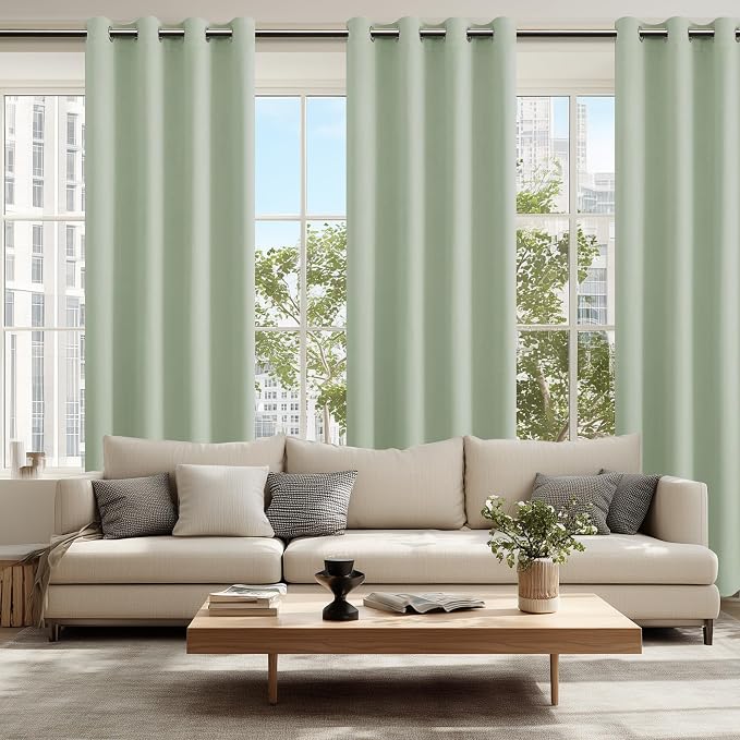 Hiasan Blackout Curtains for Bedroom, 52 x 84 Inches Long - Thermal Insulated & Light Blocking Window Curtains for Living Room/Kids Room, 2 Drape Panels Sewn with Tiebacks, Seafoam Green